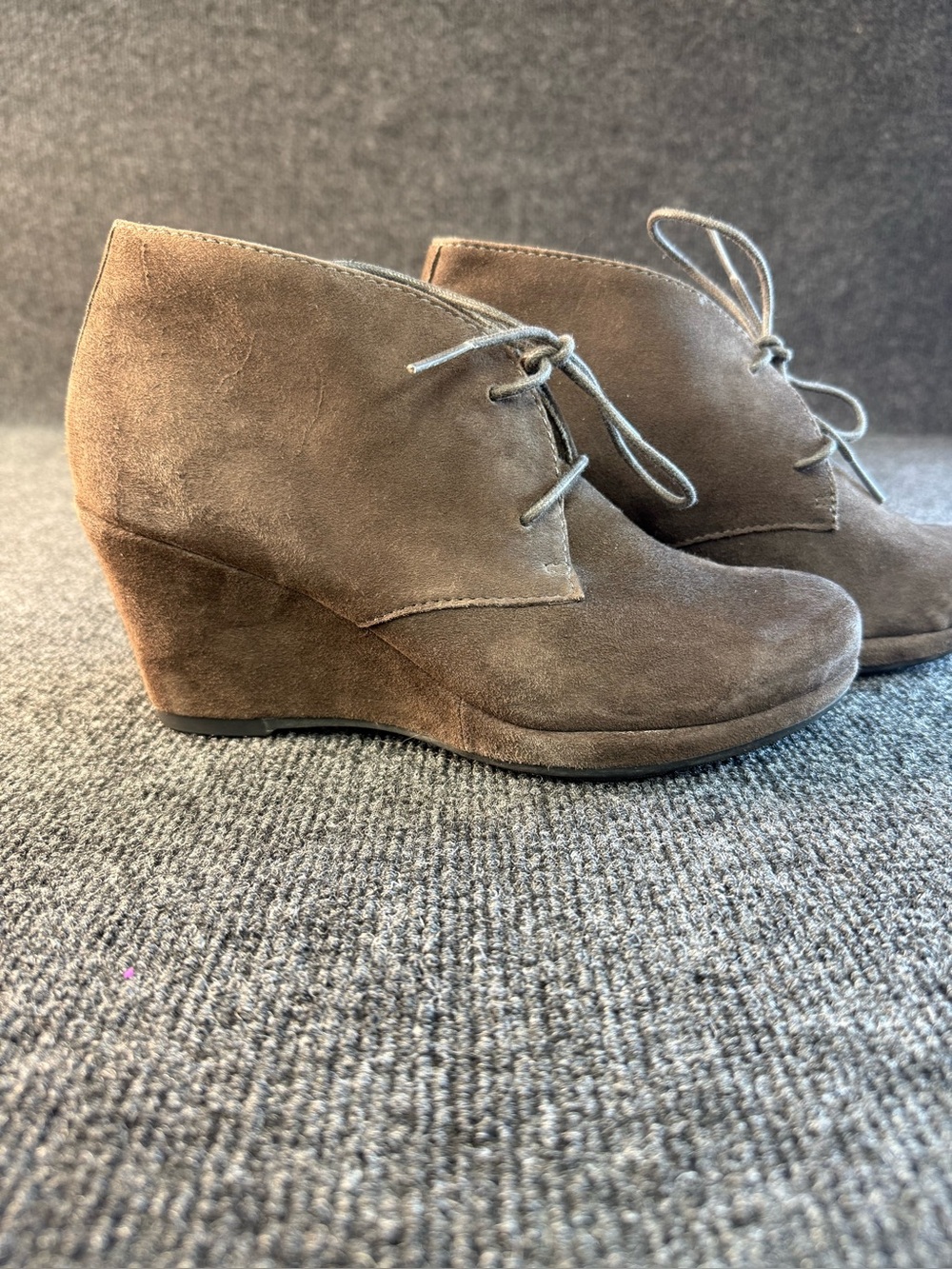 Women's Brown Suede Wedge Booties - Lace-Up Comfort by Clarks
